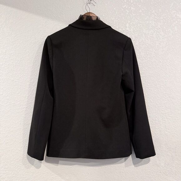 Grey Lab Black Blazer Jacket Ruffle Collar Single Button Size Small Office Work - Picture 2 of 11